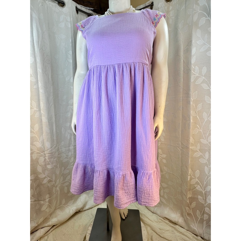 Lavender Purple Gauze Embroidered Flutter Sleeve Midi Dress Girls junior 16/18 - Picture 7 of 12